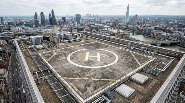 Helicopter Pad Marked with Painted Circles Standing Empty on a Rooftop