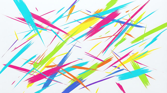 Multi-colored brush strokes on white background. Abstract paint texture with vibrant lines.