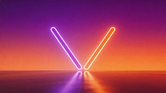 Neon V shape on reflective surface