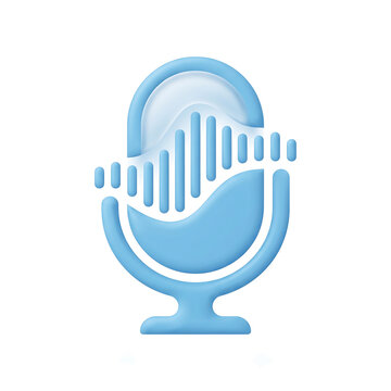 3D blue microphone icon with digital audio sound bar chart visual, microphone icon isolated on white background