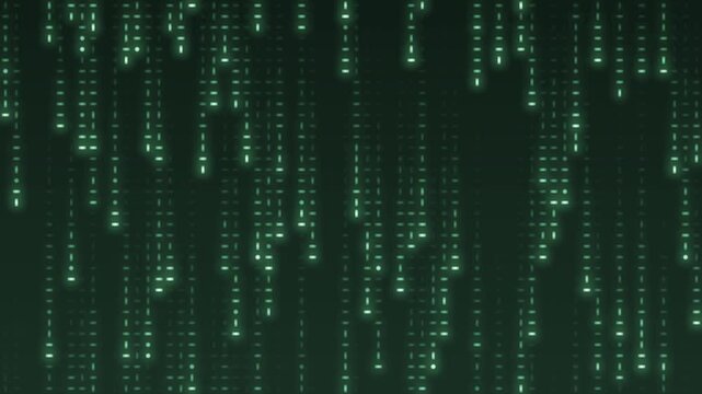 Falling digital code rain glowing streaks seamless loop in calm green tones