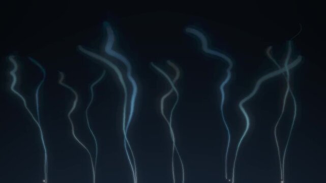 Thin smoke trails rising and spiraling wisps abstract dark background seamless loop in bright navy tones