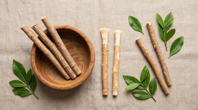Natural Siwak Stick with Peeled Tip and Green Leaves