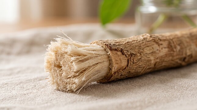 Close Up Natural Siwak Stick with Exposed Plant Fibers