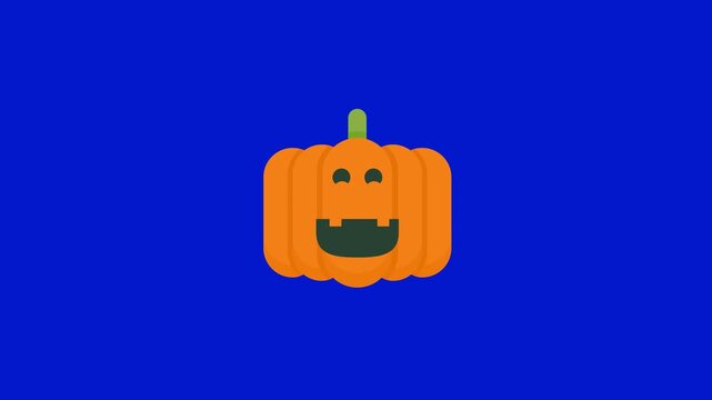 Halloween pumpkin icon on blue background. Flat vector jack-o-lantern for holiday design.