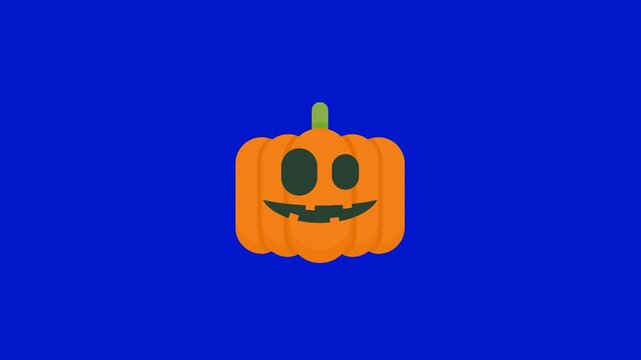 Halloween pumpkin icon on blue background. Flat vector jack-o-lantern for autumn holiday design.