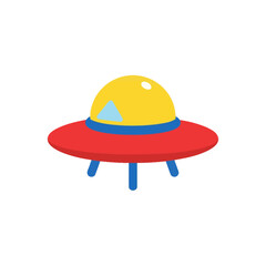 Fototapeta premium cartoon spaceship flying with blue triangular window and yellow dome