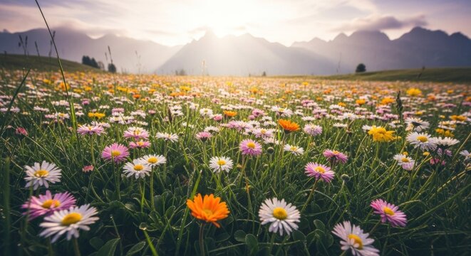 Vibrant wildflowers in a mountain meadow.