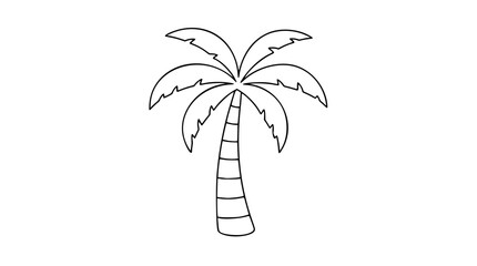 Fototapeta premium Minimalist Palm Tree Vector Icon Hand Drawn Line Art Illustration Of Tropical Coconut Tree With Curved Fronds And Textured Trunk Isolated On White Background For Summer Travel Design