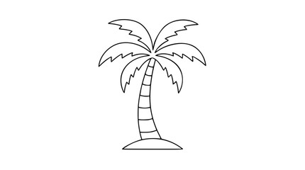 Obraz premium Minimalist vector icon of tropical palm tree with fronds and curved trunk, hand-drawn outline style perfect for travel, summer, and beach design, clean scalable line art illustration for branding.