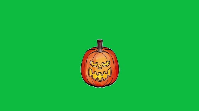 Halloween jack-o-lantern glowing with spooky light. Classic carved pumpkin face for festive autumn decorations and seasonal celebrations.