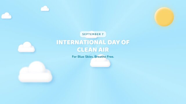 Animated International Day of Clean Air graphic with blue sky and clouds