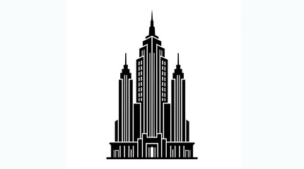 Fototapeta premium Art Deco Skyscraper Silhouette Icon, Geometric Tall Building Graphic, Vintage Architecture Vector