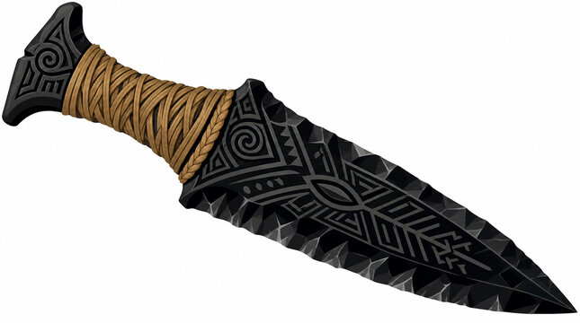 Tribal Obsidian Dagger with Engravings