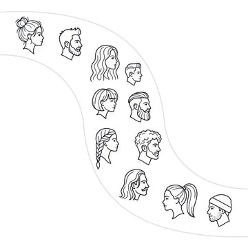 Diverse set of human profile icons featuring various modern hairstyles