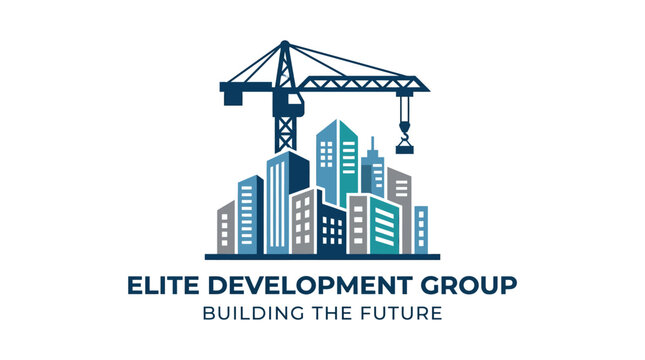 Modern Cityscape Construction Crane and Buildings Logo | Elite Development Group