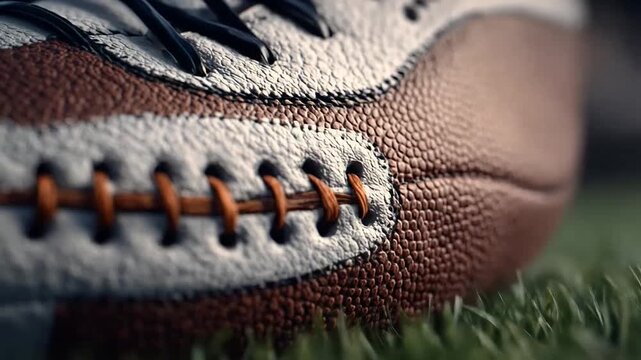 Detailed texture of American football leather and laces