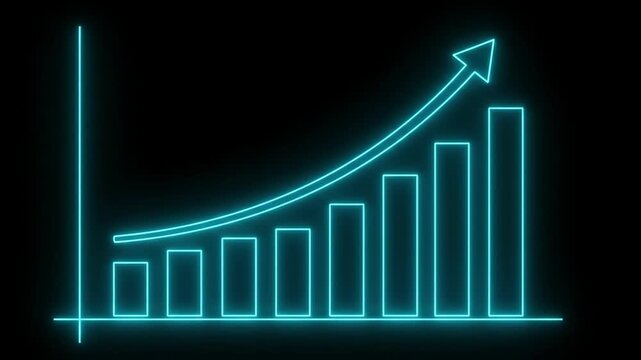 Financial Growth Chart Animation with Cyan Neon Bars and Upward Arrow Trend Line on Black Background