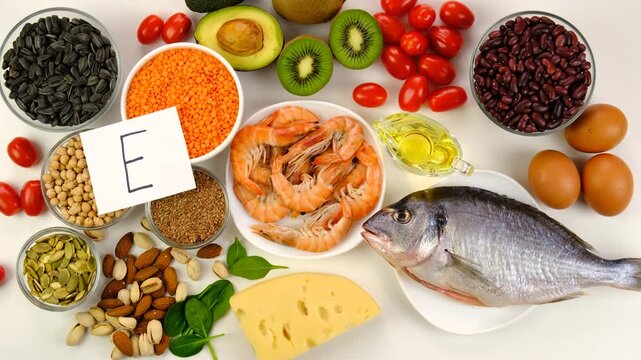 Foods that contain vitamin E. Selective focus.