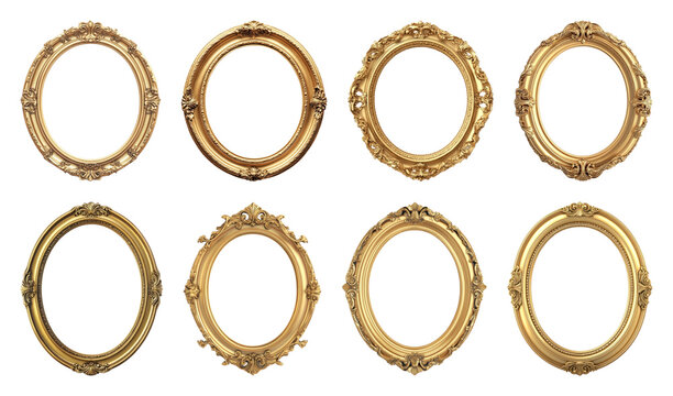 PNG Elegant ornate gold frames collection on transparent background