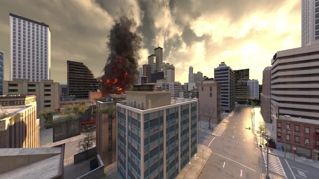 攻撃される都市の風景　3DCGレンダリング
