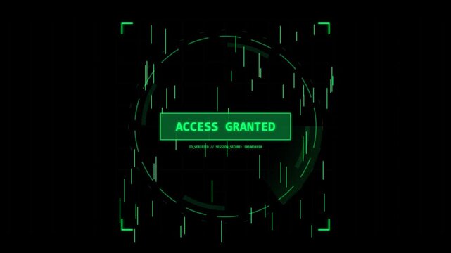 Digital hud interface showing access granted message with glitching