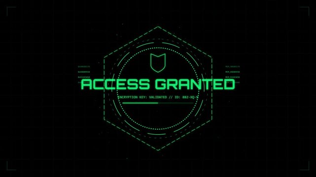 Futuristic digital interface displaying green access granted message