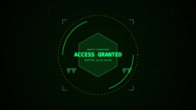 Futuristic green hud interface showing access granted notification