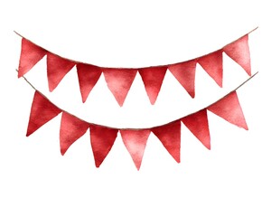 Obraz premium Watercolor red bunting flags banner illustration, hand-painted party decoration