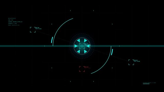 Glowing futuristic hud interface with rotating data elements