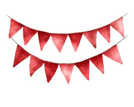 Watercolor red bunting flags banner illustration, hand-painted party decoration