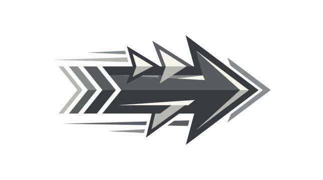 Directional grey arrow with sharp motion shards