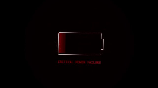 Glitch animation of low battery and critical power failure warning