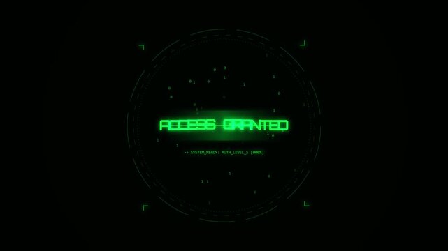 Futuristic digital hud interface showing access granted message