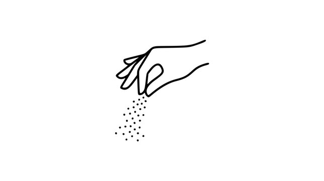Hand Sprinkling Dots Vector Icon with Minimalist Line Art Style for Gardening and Care Illustration