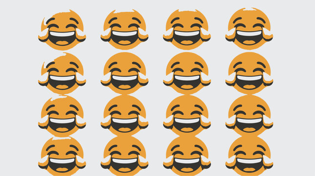 Rows of laughing emojis express joy and amusement with their eyes closed and wide smiles.