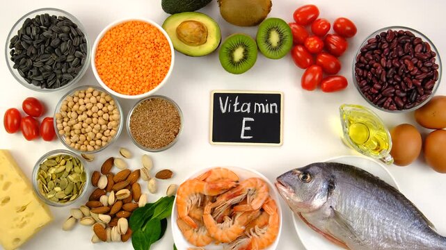 Foods that contain vitamin E. Selective focus.