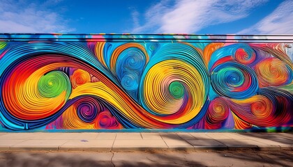 Fototapeta premium bright and colorful street art mural featuring dynamic swirls and abstract shapes in a vivid display of urban creativity