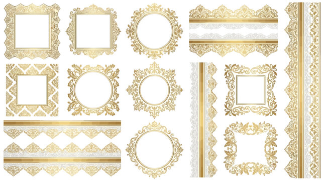 Exquisite Collection of Decorative Ornamental Vector Frames and Elegant Design Elements Featuring Traditional Eastern Arabesque Patterns for Luxury Stationery and Artistic Borders