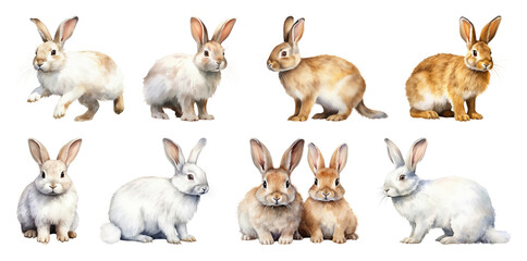 Fototapeta premium PNG Adorable fluffy rabbits collection on transparent background