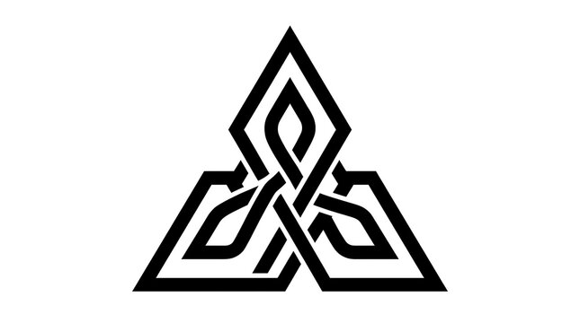 Abstract Celtic Knot Symbol with Symmetrical Interwoven Lines and Triangular Geometric Shape for Spiritual Logo Design
