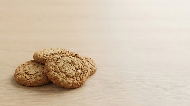 National oatmeal cookie day celebration featuring a small stack of freshly baked rustic oat cookies on a clean light wooden surface with soft lighting