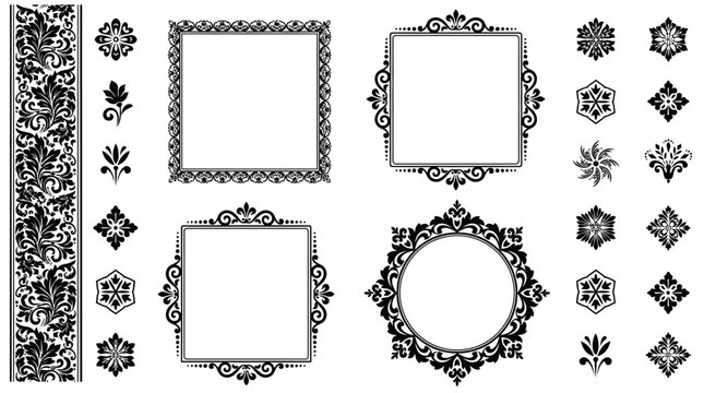 Vintage collection of hand-drawn floral ornaments and botanical vector elements for elegant monograms wedding invitations decorative frames restaurant menus and classic layout design aesthetics.