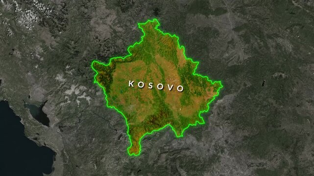 Kosovo Topographic Map Highlighted on Satellite Earth View