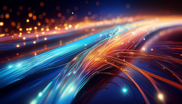 glasfaserkabel leuchtendes kabel mit leuchtenden adern schnelles internet durch digitalen ausbau des netzes abstrakte darstellung eines glasfaserkabels