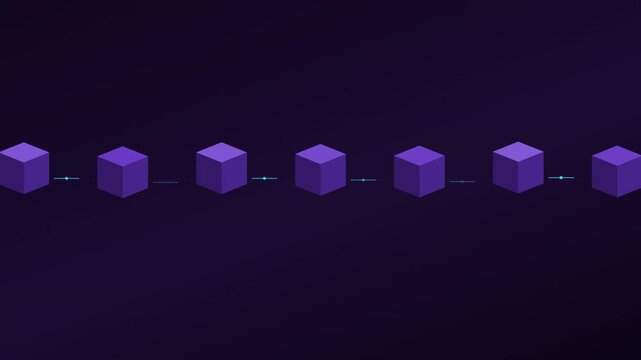 Blockchain 3D Cubes Linked in a Chain &mdash; Crypto Fintech 4K Seamless Loop