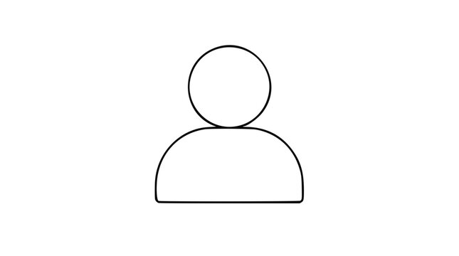 Minimalist vector icon of user profile silhouette with clean line outline, circular head and rounded shoulders. Perfect scalable graphic for digital interfaces, UI design, apps and websites needing