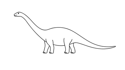 Minimalist vector line icon of a Diplodocus dinosaur, featuring long neck and tail silhouette. Hand-drawn outline illustration perfect for prehistoric animal themed designs, scalable graphic element. © Omar