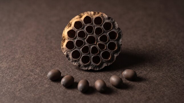 Dried lotus seeds and pod for trypophobia awareness publishing