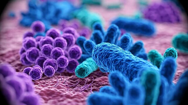 Multicolored microbial colony on biological surface.